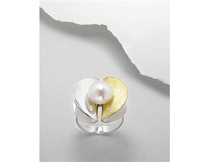 Fresh Water Pearl Sterling Silver and Vermeil Ring (9)