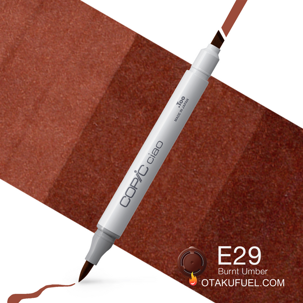Copic Ciao E29 Burnt Umber <inline style="float: right; margin-right: 10px; background-color: rgb(136, 86, 56);">&nbsp;&nbsp;&nbsp;&nbsp;&nbsp;&nbsp; </inline>
