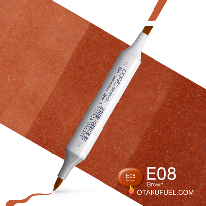 Copic Sketch E08 Brown Marker <inline style="float: right; margin-right: 10px; background-color: rgb(202, 103, 84);">&nbsp;&nbsp;&nbsp;&nbsp;&nbsp;&nbsp; </inline>