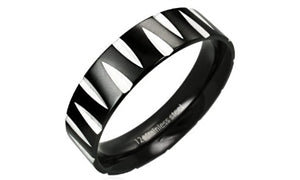 Diamond Cut Pattern Black Stainless Steel Ring - 7