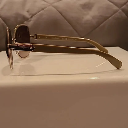 Ferragamo Sunglasses Light Gold Taupe Rectangular brand new