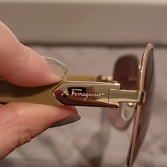 Ferragamo Sunglasses Light Gold Taupe Rectangular brand new