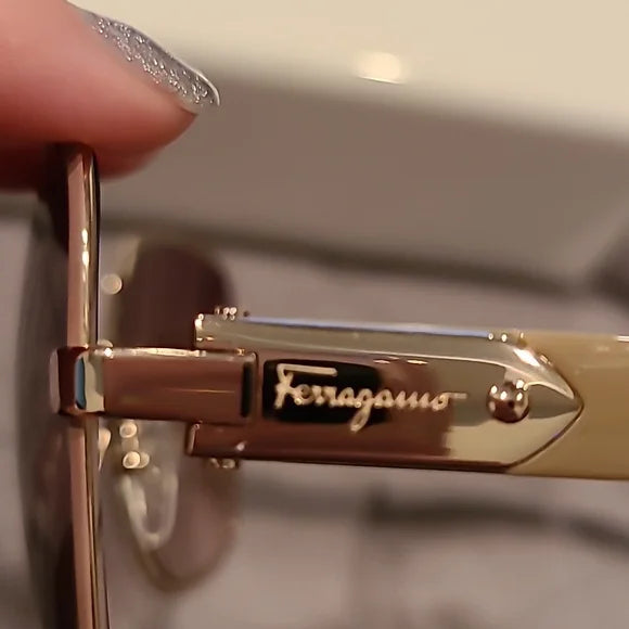 Ferragamo Sunglasses Light Gold Taupe Rectangular brand new