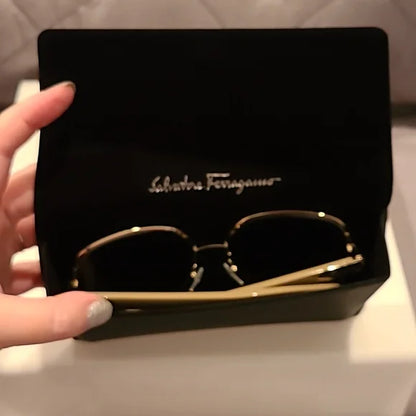 Ferragamo Sunglasses Light Gold Taupe Rectangular brand new