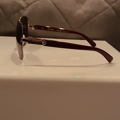 Ferragamo Sunglasses Bordeaux Light Shiny Gold Rectangular brand new