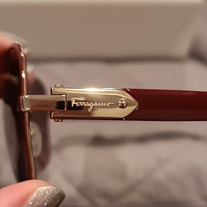 Ferragamo Sunglasses Bordeaux Light Shiny Gold Rectangular brand new