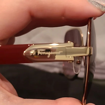 Ferragamo Sunglasses Bordeaux Light Shiny Gold Rectangular brand new