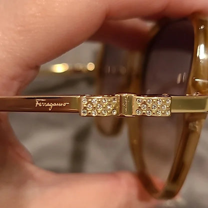Ferragamo Blonde Havana Gray Gradient Rectangular Sunglasses brand new