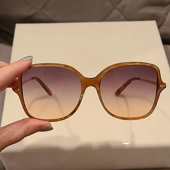 Ferragamo Blonde Havana Gray Gradient Rectangular Sunglasses brand new