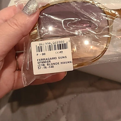 Ferragamo Blonde Havana Gray Gradient Rectangular Sunglasses brand new