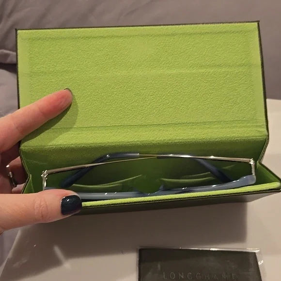 Longchamp Marble Blue Gray Gradient Rectangular Lightweight Sunglasses Brand New