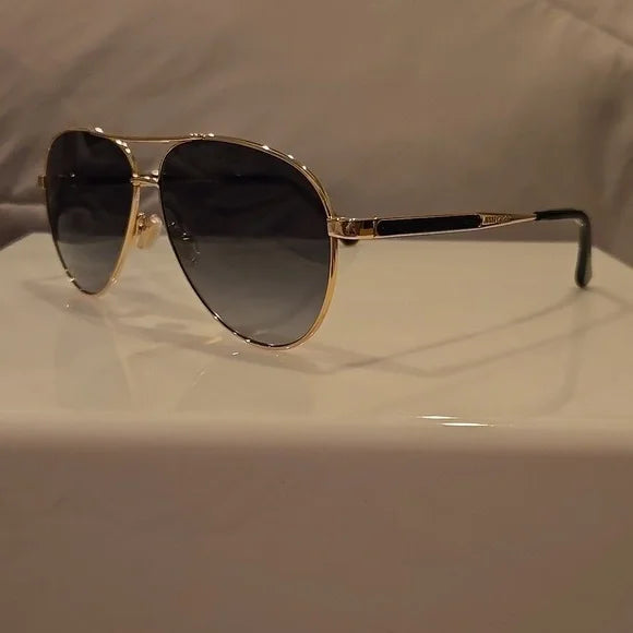 Jimmy Choo Jimena Black Gold Gray Shaded Aviator Sunglasses Brand New with Case