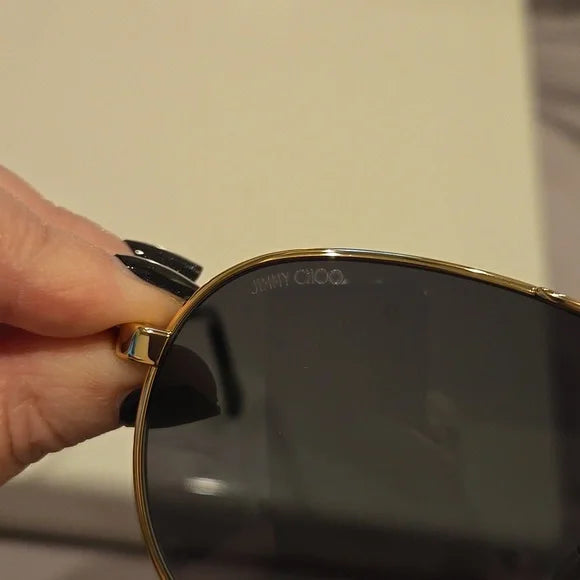 Jimmy Choo Jimena Black Gold Gray Shaded Aviator Sunglasses Brand New with Case