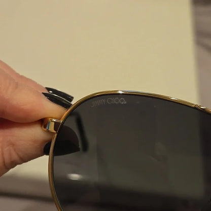 Jimmy Choo Jimena Black Gold Gray Shaded Aviator Sunglasses Brand New with Case