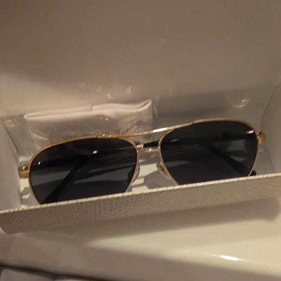 Jimmy Choo Jimena Black Gold Gray Shaded Aviator Sunglasses Brand New with Case