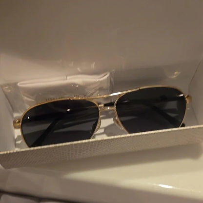 Jimmy Choo Jimena Black Gold Gray Shaded Aviator Sunglasses Brand New with Case
