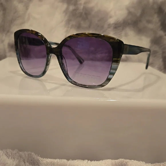 Anne Klein Teal Animal Smoke Gradient Lenses Sunglasses Brand New in Case