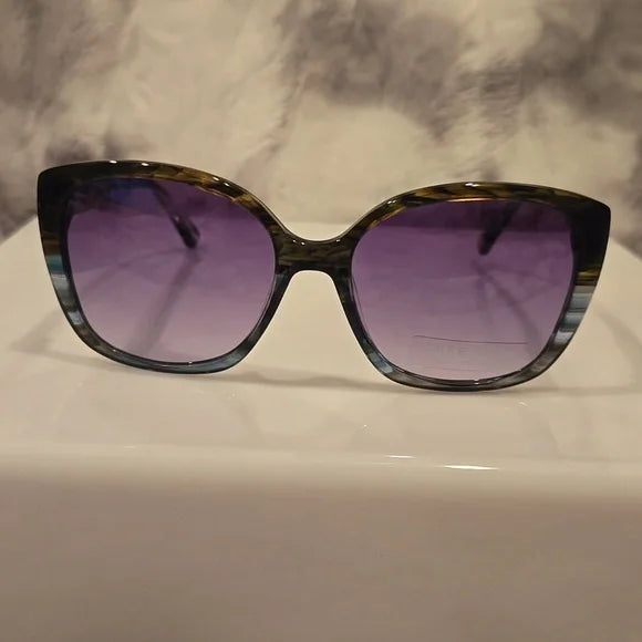 Anne Klein Teal Animal Smoke Gradient Lenses Sunglasses Brand New in Case