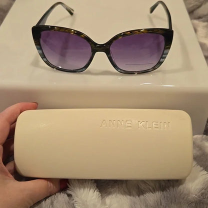 Anne Klein Teal Animal Smoke Gradient Lenses Sunglasses Brand New in Case