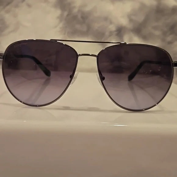 Salvatore Ferragamo Aviator Sunglasses Shiny Ruthenium Brand New In Box