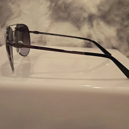 Salvatore Ferragamo Aviator Sunglasses Shiny Ruthenium Brand New In Box