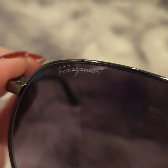 Salvatore Ferragamo Aviator Sunglasses Shiny Ruthenium Brand New In Box
