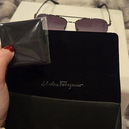 Salvatore Ferragamo Aviator Sunglasses Shiny Ruthenium Brand New In Box