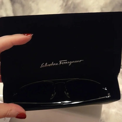 Salvatore Ferragamo Aviator Sunglasses Shiny Ruthenium Brand New In Box