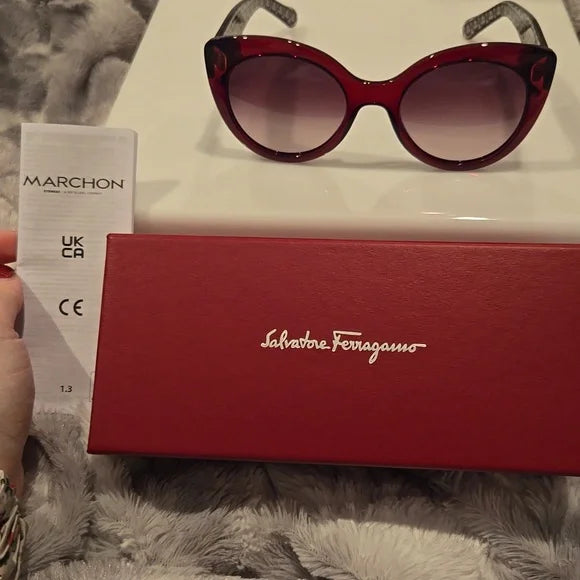Salvatore Ferragamo Red Cat-Eye Sunglasses Brand New In Box