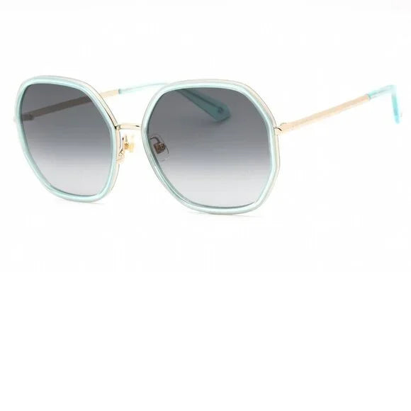 Kate Spade Nicola Gold Teal Hexagonal Sunglasses Brand New In Case