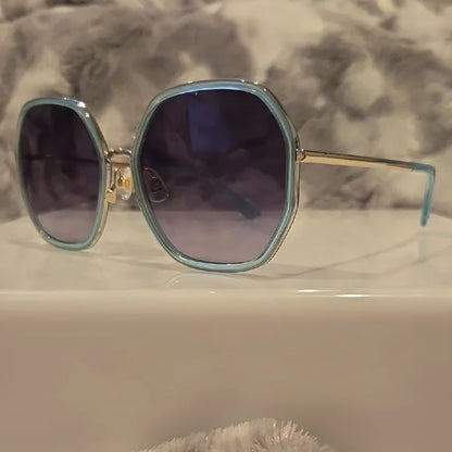 Kate Spade Nicola Gold Teal Hexagonal Sunglasses Brand New In Case