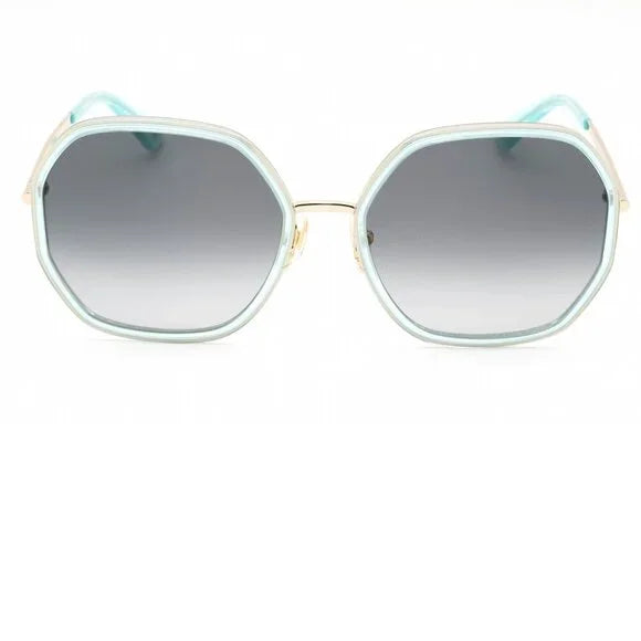 Kate Spade Nicola Gold Teal Hexagonal Sunglasses Brand New In Case