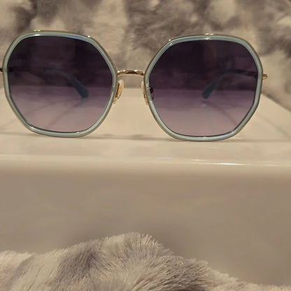 Kate Spade Nicola Gold Teal Hexagonal Sunglasses Brand New In Case