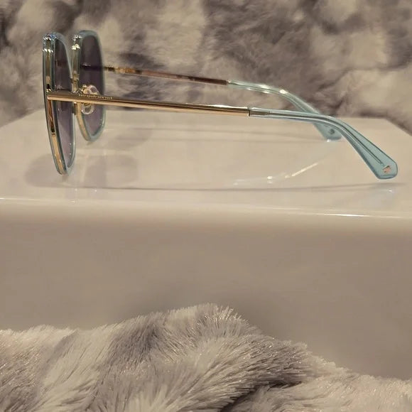 Kate Spade Nicola Gold Teal Hexagonal Sunglasses Brand New In Case