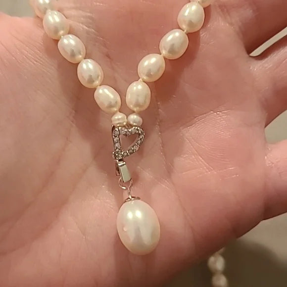 Freshwater pearl necklace with cubic zirconia sterling silver