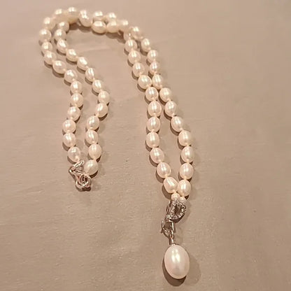 Freshwater pearl necklace with cubic zirconia sterling silver
