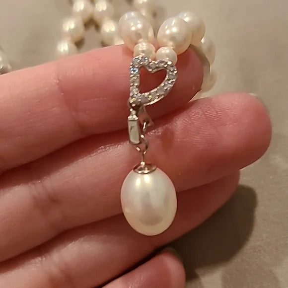 Freshwater pearl necklace with cubic zirconia sterling silver