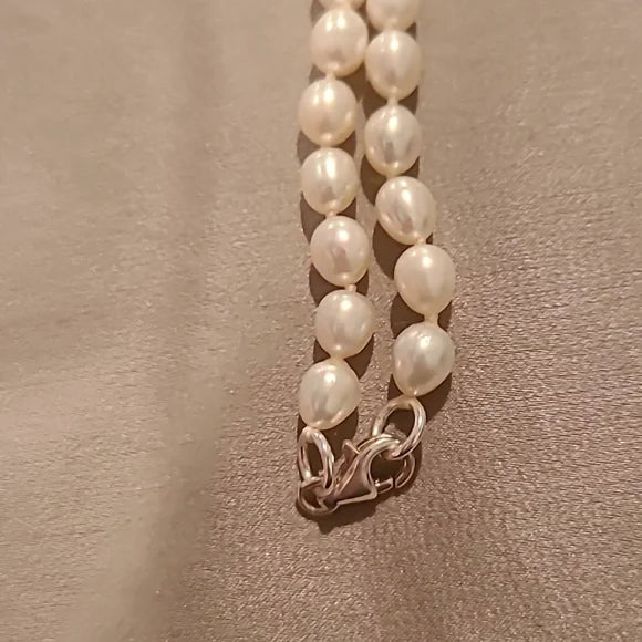 Freshwater pearl necklace with cubic zirconia sterling silver