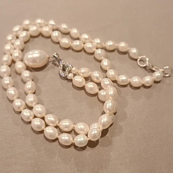Freshwater pearl necklace with cubic zirconia sterling silver