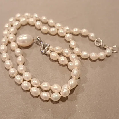 Freshwater pearl necklace with cubic zirconia sterling silver