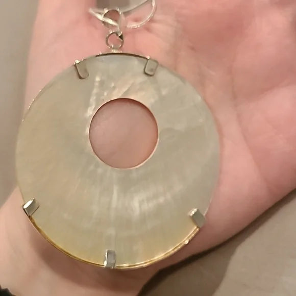 Round Shell Silver Leaf Overlay Necklace with 16 Sterling Silver Chain