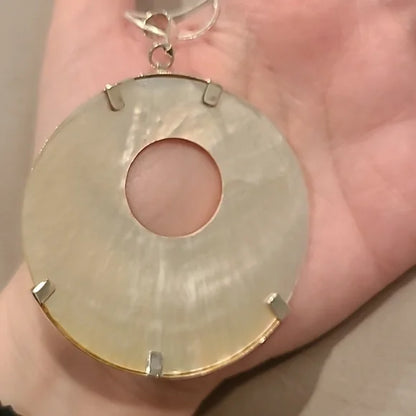 Round Shell Silver Leaf Overlay Necklace with 16 Sterling Silver Chain