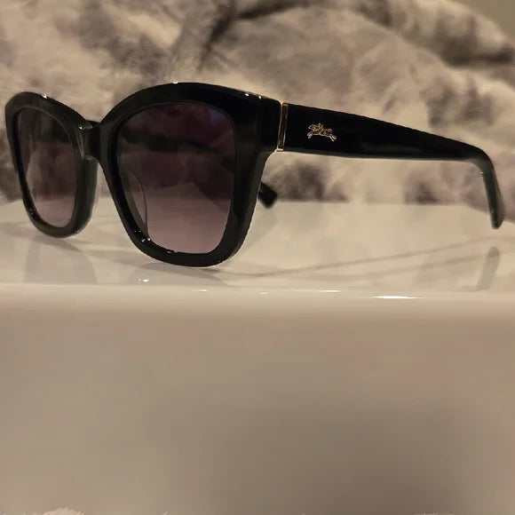 Longchamp Paris Black and Gold Sunglasses with Cat-Eye Style Brand New In Case