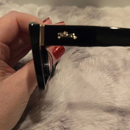 Longchamp Paris Black and Gold Sunglasses with Cat-Eye Style Brand New In Case