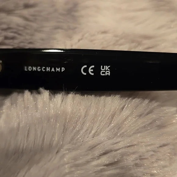 Longchamp Paris Black and Gold Sunglasses with Cat-Eye Style Brand New In Case