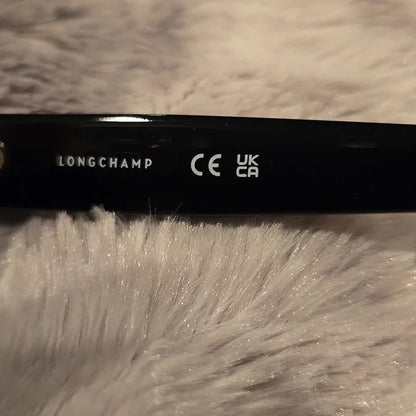 Longchamp Paris Black and Gold Sunglasses with Cat-Eye Style Brand New In Case