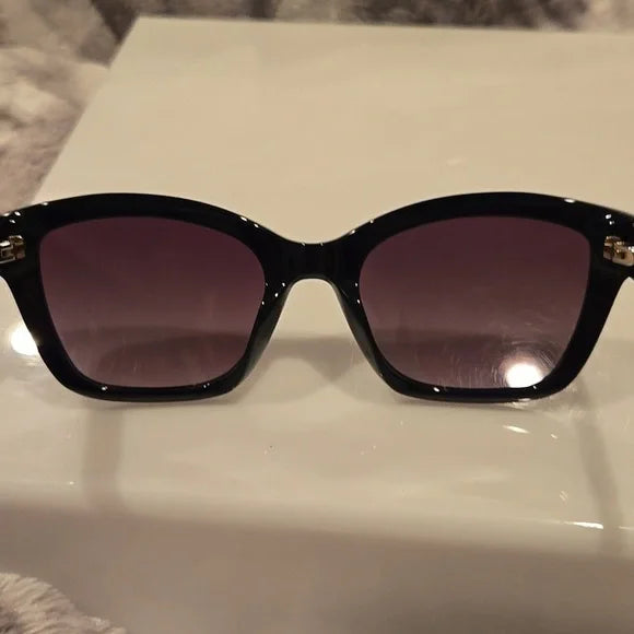 Longchamp Paris Black and Gold Sunglasses with Cat-Eye Style Brand New In Case