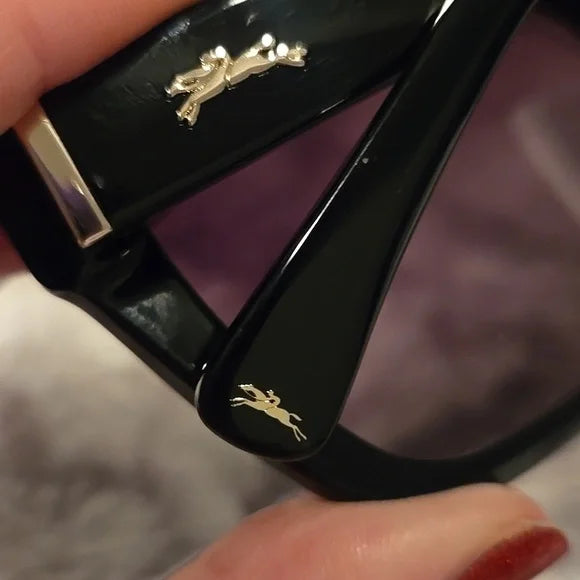 Longchamp Paris Black and Gold Sunglasses with Cat-Eye Style Brand New In Case