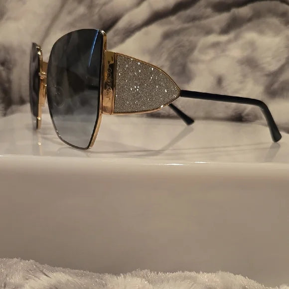 Jimmy Choo Black and Gold River Sunglasses Brand New in Case