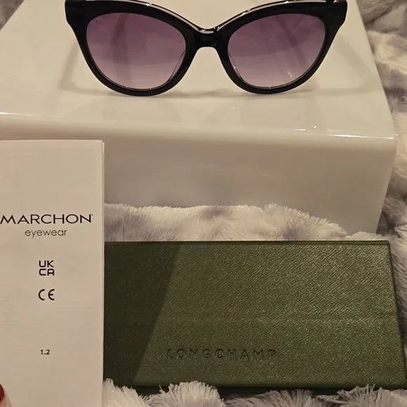 Longchamp Paris Black Cat-Eye Sunglasses Brand New in Case